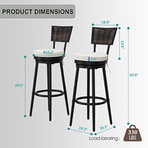 TOP HOME SPACE Patio Swivel Bar Stools Set of 2, Outdoor Bar Height Chairs Metal All Weather Garden Furniture Armless Chair with Rattan Back for Deck Porch Backyard