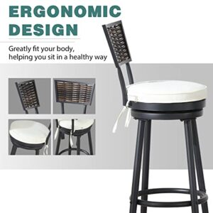 TOP HOME SPACE Patio Swivel Bar Stools Set of 2, Outdoor Bar Height Chairs Metal All Weather Garden Furniture Armless Chair with Rattan Back for Deck Porch Backyard