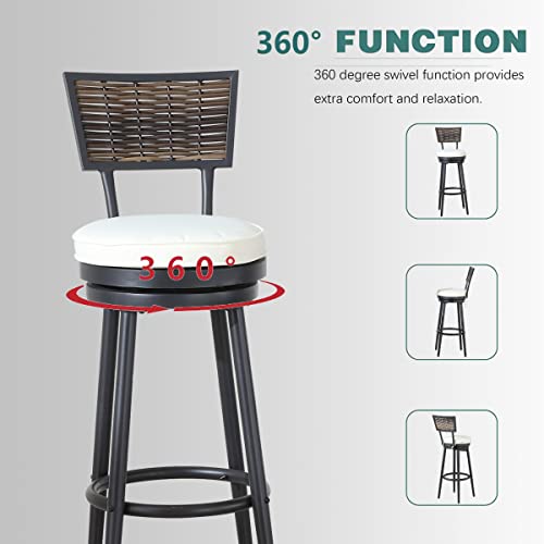 TOP HOME SPACE Patio Swivel Bar Stools Set of 2, Outdoor Bar Height Chairs Metal All Weather Garden Furniture Armless Chair with Rattan Back for Deck Porch Backyard