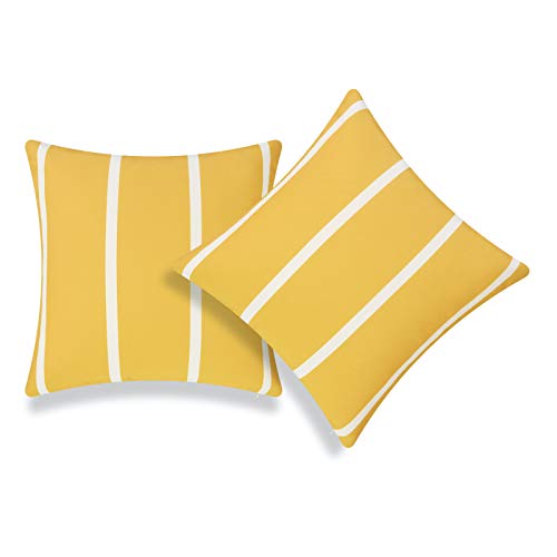 Hofdeco Patio Indoor Outdoor Pillow Cover ONLY for Backyard, Couch, Sofa, Yellow Wide Striped, 20" x20“, Set of 2