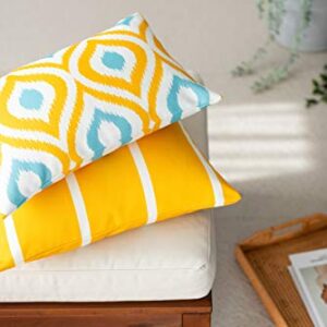 Hofdeco Patio Indoor Outdoor Pillow Cover ONLY for Backyard, Couch, Sofa, Yellow Wide Striped, 20" x20“, Set of 2