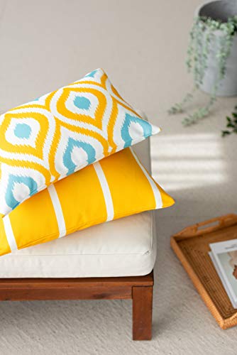 Hofdeco Patio Indoor Outdoor Pillow Cover ONLY for Backyard, Couch, Sofa, Yellow Wide Striped, 20" x20“, Set of 2