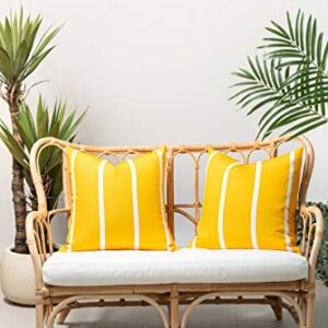 Hofdeco Patio Indoor Outdoor Pillow Cover ONLY for Backyard, Couch, Sofa, Yellow Wide Striped, 20" x20“, Set of 2