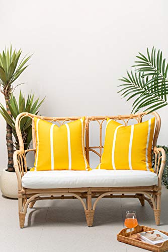 Hofdeco Patio Indoor Outdoor Pillow Cover ONLY for Backyard, Couch, Sofa, Yellow Wide Striped, 20" x20“, Set of 2