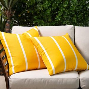 Hofdeco Patio Indoor Outdoor Pillow Cover ONLY for Backyard, Couch, Sofa, Yellow Wide Striped, 20" x20“, Set of 2