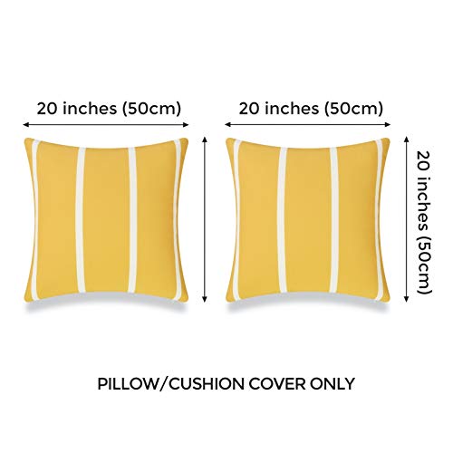 Hofdeco Patio Indoor Outdoor Pillow Cover ONLY for Backyard, Couch, Sofa, Yellow Wide Striped, 20" x20“, Set of 2