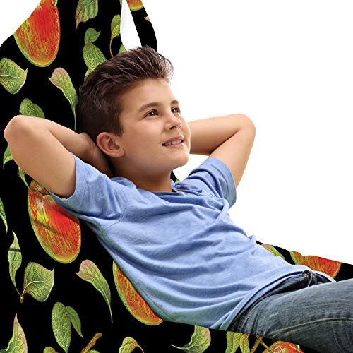 Ambesonne Fruits Lounger Chair Bag, Hand Drawn Detailed Illustration of Branches of Apple Trees with, High Capacity Storage with Handle Container, Lounger Size, Fern Green Red Black