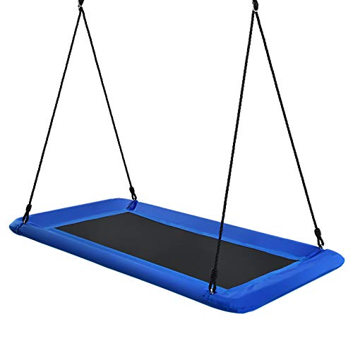 Costzon 700lb Giant 60'' Platform Saucer Tree Swing Set for Kids and Adult, Wear- Resistant Indoor/Outdoor Rectangle Swing w/Durable Steel Frame and 2 Hanging Straps for Porch, Backyard (Blue)