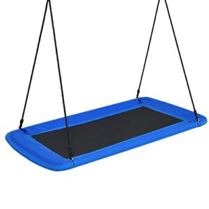 Costzon 700lb Giant 60'' Platform Saucer Tree Swing Set for Kids and Adult, Wear- Resistant Indoor/Outdoor Rectangle Swing w/Durable Steel Frame and 2 Hanging Straps for Porch, Backyard (Blue)