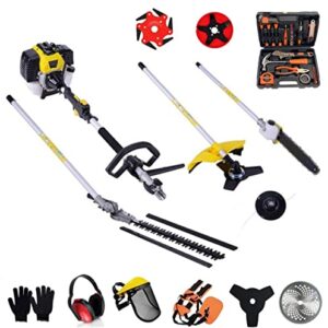 Brushcutter Kit - 63cc 2-Stroke 6 in 1 Professional Gas-Powered Brush Cutter - Gardening Tools - Lawn Mowers, Tree Trimmer, Lawn Car, Weed Eater, Gas Hedge Trimmer, Lawn Edger, Edger, Lawn Aerator