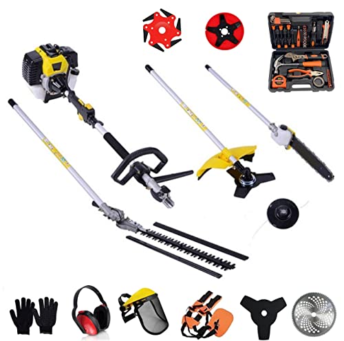 Brushcutter Kit - 63cc 2-Stroke 6 in 1 Professional Gas-Powered Brush Cutter - Gardening Tools - Lawn Mowers, Tree Trimmer, Lawn Car, Weed Eater, Gas Hedge Trimmer, Lawn Edger, Edger, Lawn Aerator