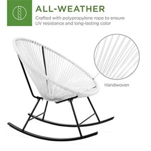 Best Choice Products 3-Piece Outdoor Acapulco All-Weather Woven Rope Patio Conversation Bistro Set w/Glass Top Table and 2 Rocking Chairs - White