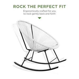 Best Choice Products 3-Piece Outdoor Acapulco All-Weather Woven Rope Patio Conversation Bistro Set w/Glass Top Table and 2 Rocking Chairs - White