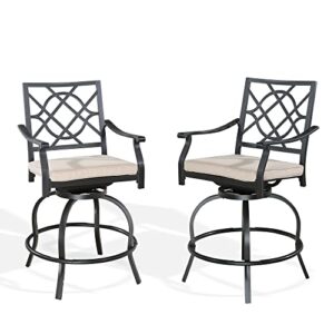 ulax furniture 2-piece patio swivel bar stools outdoor bar height chairs patio metal bistro chairs with seat cushion for backyard, patio, lawn, garden