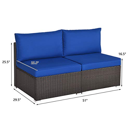 HAPPYGRILL 2-Piece Armless Sofa Set Outdoor Rattan Wicker Sectional Sofa Patio Chairs with Cushions for Porch Garden Balcony Poolside