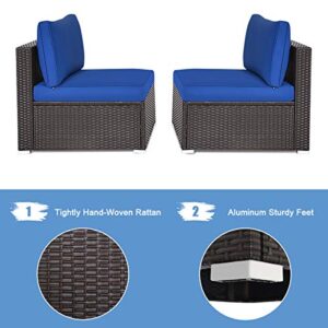 HAPPYGRILL 2-Piece Armless Sofa Set Outdoor Rattan Wicker Sectional Sofa Patio Chairs with Cushions for Porch Garden Balcony Poolside