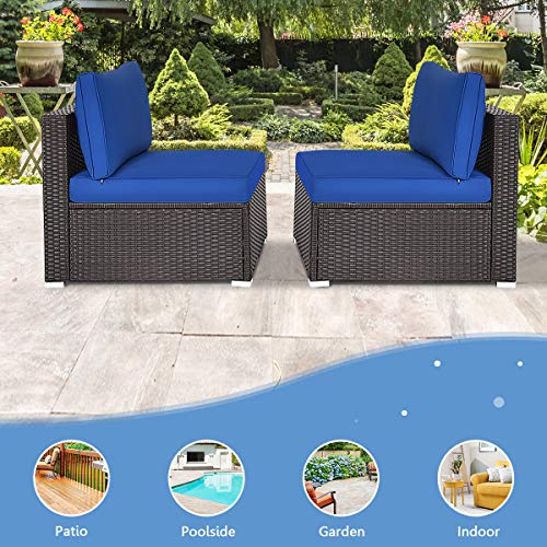 HAPPYGRILL 2-Piece Armless Sofa Set Outdoor Rattan Wicker Sectional Sofa Patio Chairs with Cushions for Porch Garden Balcony Poolside