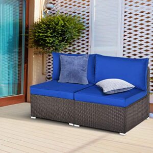 HAPPYGRILL 2-Piece Armless Sofa Set Outdoor Rattan Wicker Sectional Sofa Patio Chairs with Cushions for Porch Garden Balcony Poolside