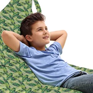 ambesonne palm leaf lounger chair bag, jungle rainforest pattern hand drawn green foliage, high capacity storage with handle container, lounger size, green apple green