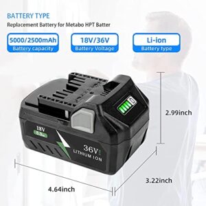 Remate 5.0Ah Replacement for Metabo HPT Battery, MultiVolt 36V/18V Li-Ion Battery Compatible with Metabo 371751M 372121M BSL36A18 BSL36B18 Cordless Power Tools