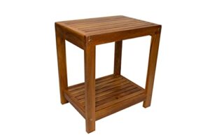 nordic style teak wood shower and spa bench with shelf 18 inch, indoor and outdoor use (oiled finish)
