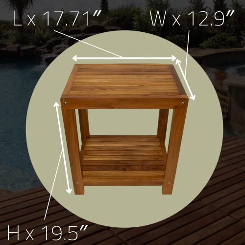 NORDIC STYLE TEAK Wood Shower and Spa Bench with Shelf 18 inch, Indoor and Outdoor Use (Oiled Finish)