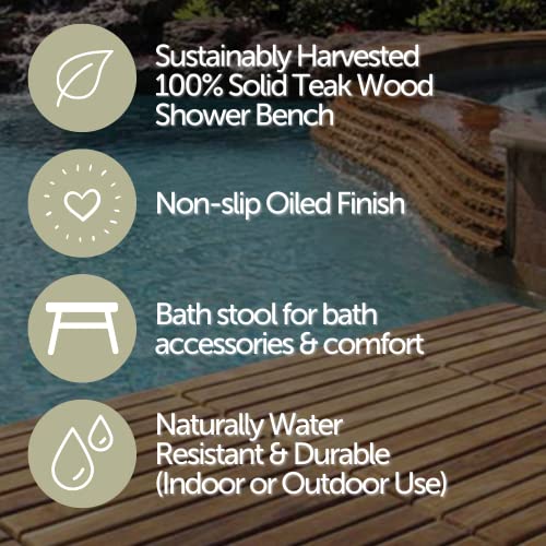 NORDIC STYLE TEAK Wood Shower and Spa Bench with Shelf 18 inch, Indoor and Outdoor Use (Oiled Finish)