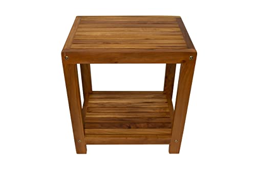 NORDIC STYLE TEAK Wood Shower and Spa Bench with Shelf 18 inch, Indoor and Outdoor Use (Oiled Finish)