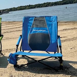 STRONGBACK Beach Chairs - Low Gravity Recliner 2.0 Portable Beach Chair - with Built-in Lumbar Support, Heavy Duty Folding Beach Chairs, Great for Travel, Blue/Gen 2