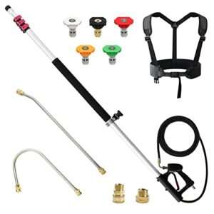 janz 24 FT Pressure Washer Telescoping Wand with Power Washer Extension Wand, Gutter Cleaner Attachment, Support Harness, 5 Spray Nozzle Tips and 2 Hose Inlet Adapters