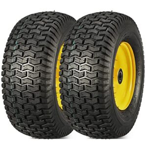 maxauto 2pcs 16×6.50-8 tire and wheel for lawn riding mowers garden tractors, 4″ centered hub with 1″ axle bore,yellow rim