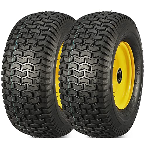 MaxAuto 2Pcs 16x6.50-8 Tire and wheel for Lawn Riding Mowers Garden Tractors, 4" Centered Hub with 1" Axle Bore,Yellow Rim