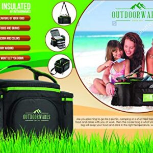 Cooler Lunch Bag Box Insulated by Outdoorwares Large Capacity Durable, to Keep Foods and Drinks in The Right Temperature - Good for Travel, Picnic, Beach Hiking, Camping ETC.(Containers Not Included)