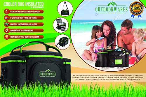 Cooler Lunch Bag Box Insulated by Outdoorwares Large Capacity Durable, to Keep Foods and Drinks in The Right Temperature - Good for Travel, Picnic, Beach Hiking, Camping ETC.(Containers Not Included)