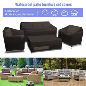 Outrora Patio Furniture Set Cover, 4 Piece Outdoor Furniture Covers Waterproof, All Weather Protection 600D Heavy Duty Patio Sofa Covers