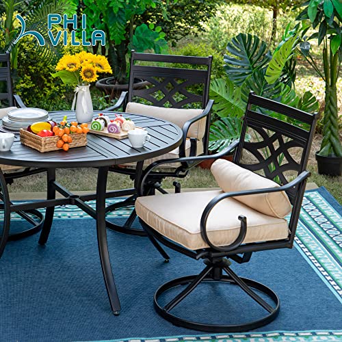 PHI VILLA Patio Dining Chairs Set of 2,Outdoor Swivel Dining Chairs with Cushion and Pillow,Patio Metal Chairs,Patio Furniture for Garden Lawn and Deck,Max Load Bearing up to 300 lbs,2 Pack