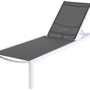 Mōd Furniture PYTNCHS-W-GRY Mod Furniture W Peyton Sling Armless Chaise Lounge in White/Gray Outdoor, Gray/White