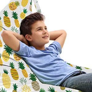 ambesonne food lounger chair bag, cartoon style fruits simplistic hand drawn tropical pineapples with stripes and dots, high capacity storage with handle container, lounger size, multicolor