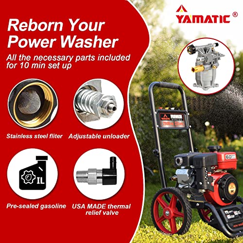 YAMATIC 3/4" Shaft Horizontal Pressure Washer Pump - 3000 PSI @ 2.5 GPM - Original Engineering Pump for Most Brand gas engine power washer