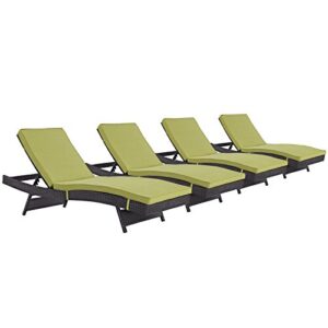 modway convene wicker rattan outdoor patio chaise lounge chairs in espresso peridot – set of 4