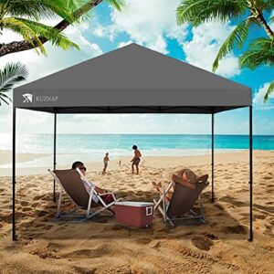 KUZNAP 12’x12’ Pop up Canopy Tent Patented EZ Set up Instant Outdoor Canopy with Wheeled Carry Bag Bonus 4 Weight Sandbags, 8 Stakes and 4 Ropes， Grey