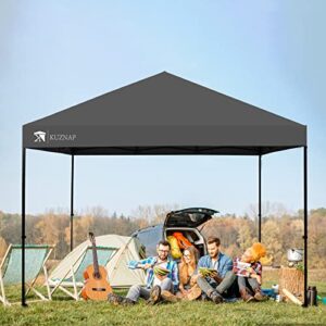 KUZNAP 12’x12’ Pop up Canopy Tent Patented EZ Set up Instant Outdoor Canopy with Wheeled Carry Bag Bonus 4 Weight Sandbags, 8 Stakes and 4 Ropes， Grey
