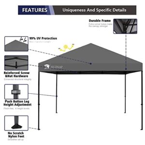 KUZNAP 12’x12’ Pop up Canopy Tent Patented EZ Set up Instant Outdoor Canopy with Wheeled Carry Bag Bonus 4 Weight Sandbags, 8 Stakes and 4 Ropes， Grey