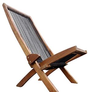 Folding Rope Wooden Chair - Foldable Outdoor Low Profile Wood Lounge Chair for The Patio, Backyard, and Deck, No Assembly Required