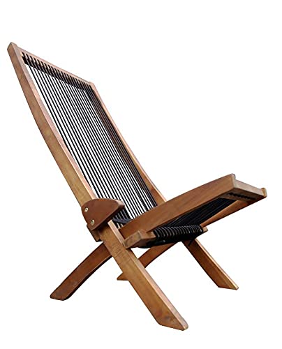 Folding Rope Wooden Chair - Foldable Outdoor Low Profile Wood Lounge Chair for The Patio, Backyard, and Deck, No Assembly Required