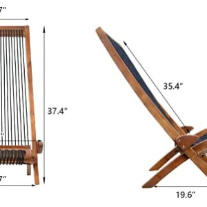 Folding Rope Wooden Chair - Foldable Outdoor Low Profile Wood Lounge Chair for The Patio, Backyard, and Deck, No Assembly Required