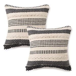 redearth boho textured throw pillow -cushion covers woven tufted decorative farmhouse cases set for couch, sofa, bed, chair, dining, patio, outdoor; 100% cotton (18″x18″, precis descant) pack of 2