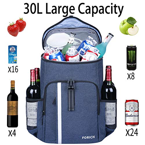 FORICH Cooler Backpack Insulated Backpack Cooler Bag Leak Proof Portable Soft Cooler Backpacks to Work Lunch Travel Beach Camping Hiking Picnic Fishing Beer Bottle for Men Women, 30 Cans (Z - Blue)