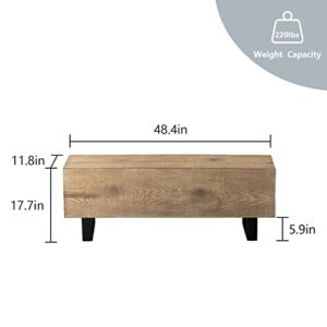 COSIEST Patio Log Bench, Rectangular MgO Garden Bench, 48.4 x 11.8” Outdoor Bench, Rustic Bench for Yard or Lawn(Light Oak)