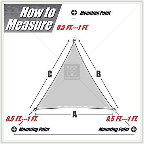 ColourTree 16' x 16' x 16' Grey Triangle CTAPT16 Sun Shade Sail Canopy Mesh Fabric UV Block - Commercial Heavy Duty - 190 GSM - 3 Years Warranty (We Make Custom Size)